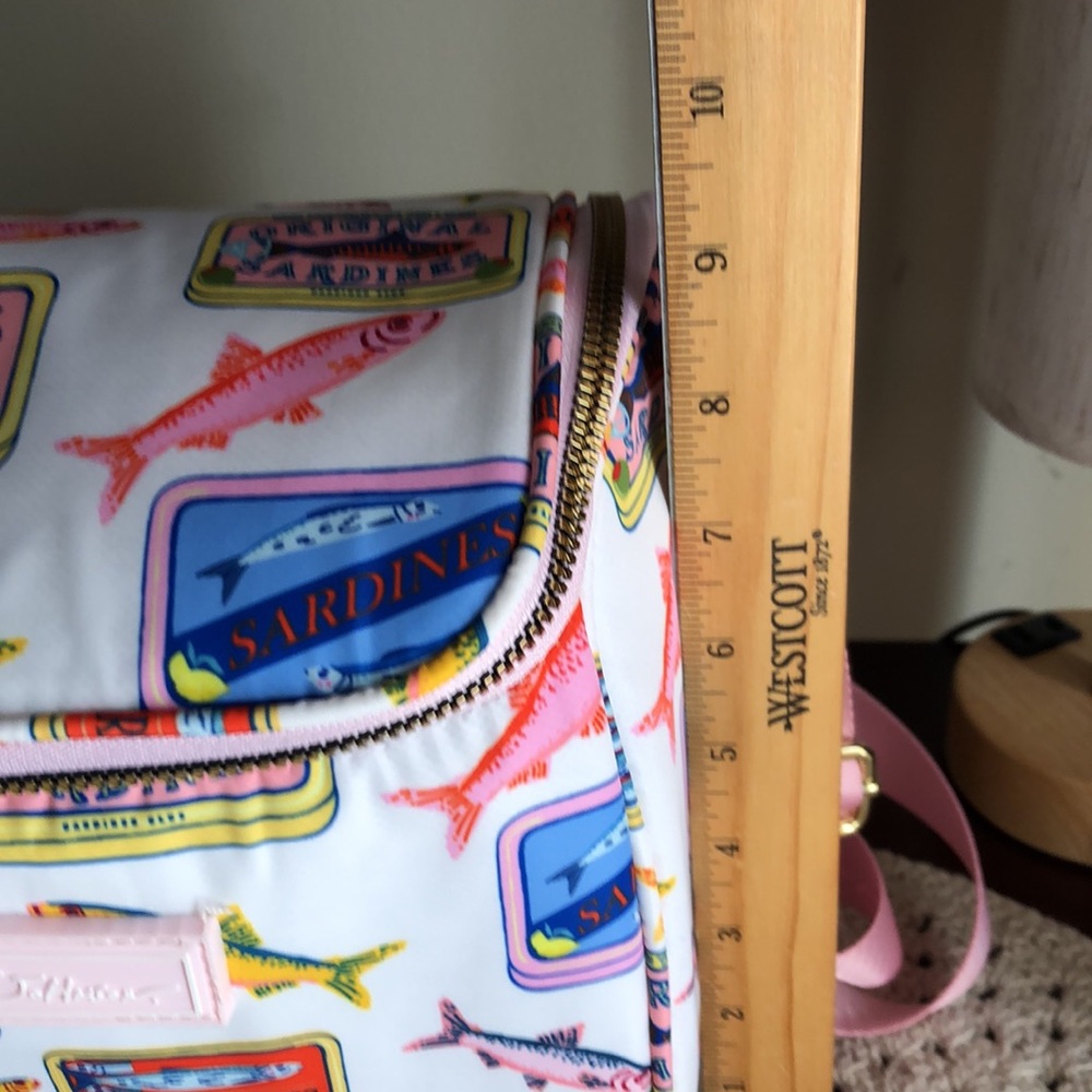 Betsey Johnson White Crossbody Lunch Tote with Multicolor Sardine Print - Picture 9 of 11